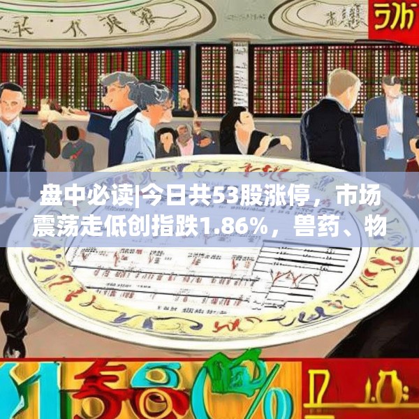 盘中必读|今日共53股涨停，市场震荡走低创指跌1.86%，兽药、物流板块逆势大涨