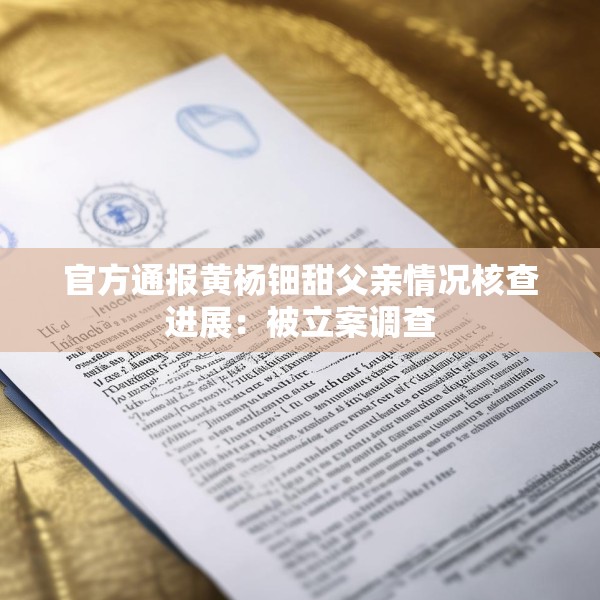 官方通报黄杨钿甜父亲情况核查进展：被立案调查