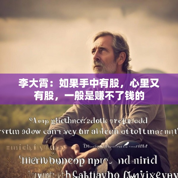 李大霄：如果手中有股，心里又有股，一般是赚不了钱的