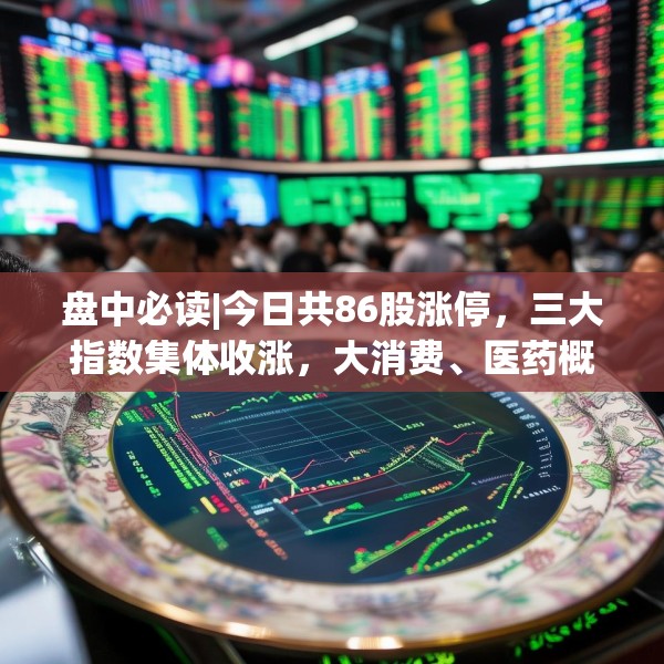 盘中必读|今日共86股涨停，三大指数集体收涨，大消费、医药概念迎来爆发